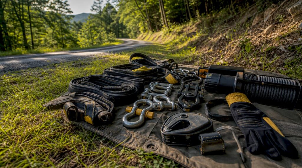 Overhead view of vehicle recovery equipment